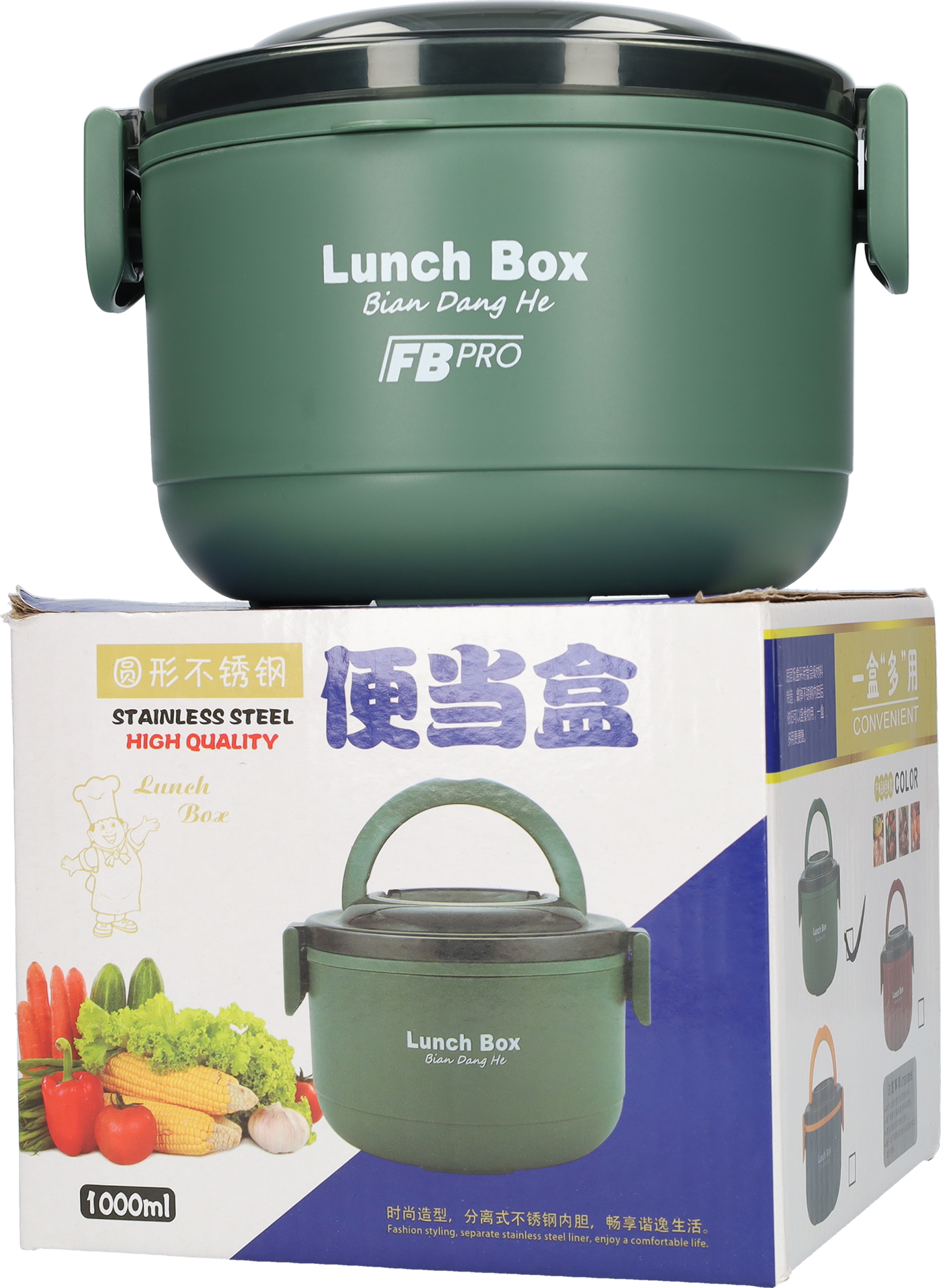 Lunchbox - RVS vershoudbakjes - Lucht- en waterdicht - Voor warm en koud eten - Inhoud van 1L - Groot formaat - Met deksels en lepel! - Groen