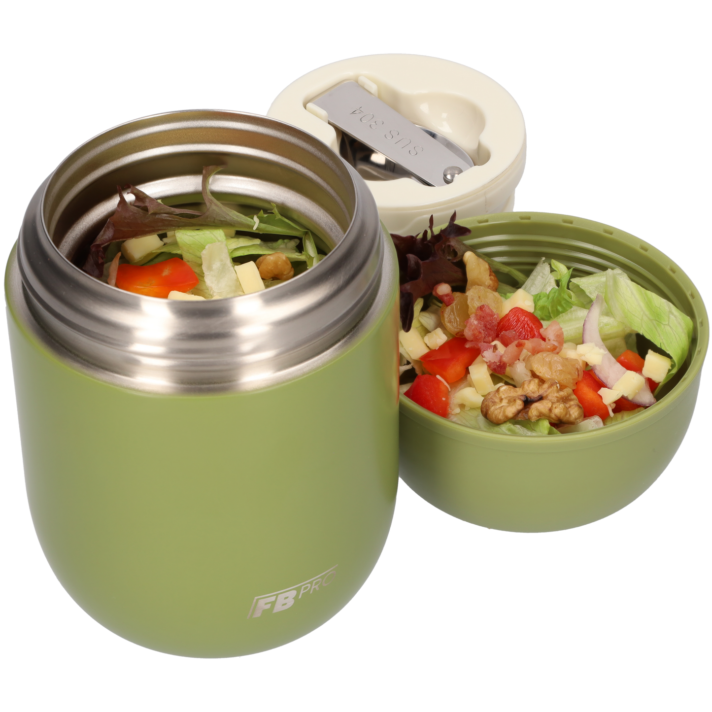 Blauwe & legergroene voedselcontainer Thermos Voedselcontainer met Lepel x2 - Thermoskan - 450ml