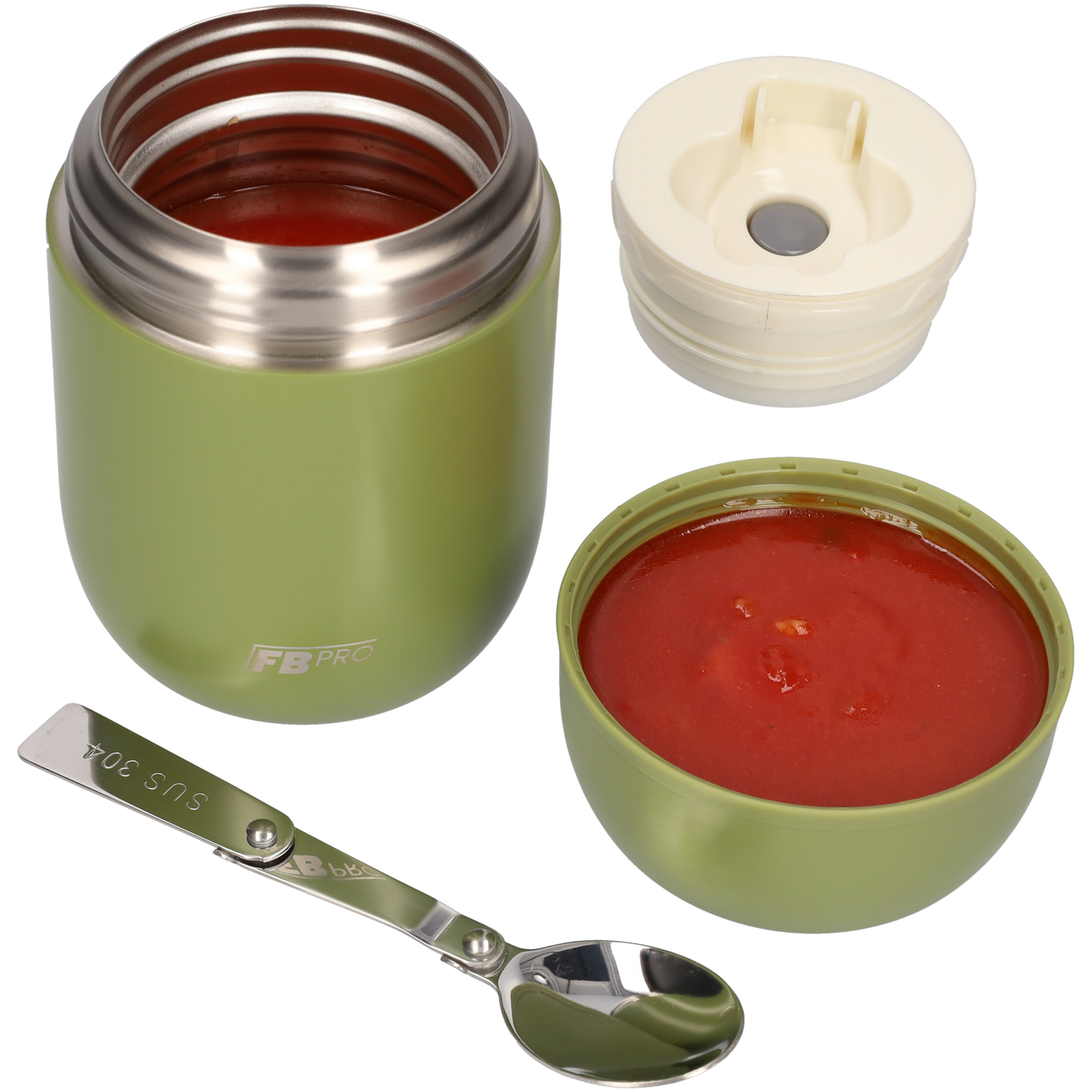 Blauwe & legergroene voedselcontainer Thermos Voedselcontainer met Lepel x2 - Thermoskan - 450ml